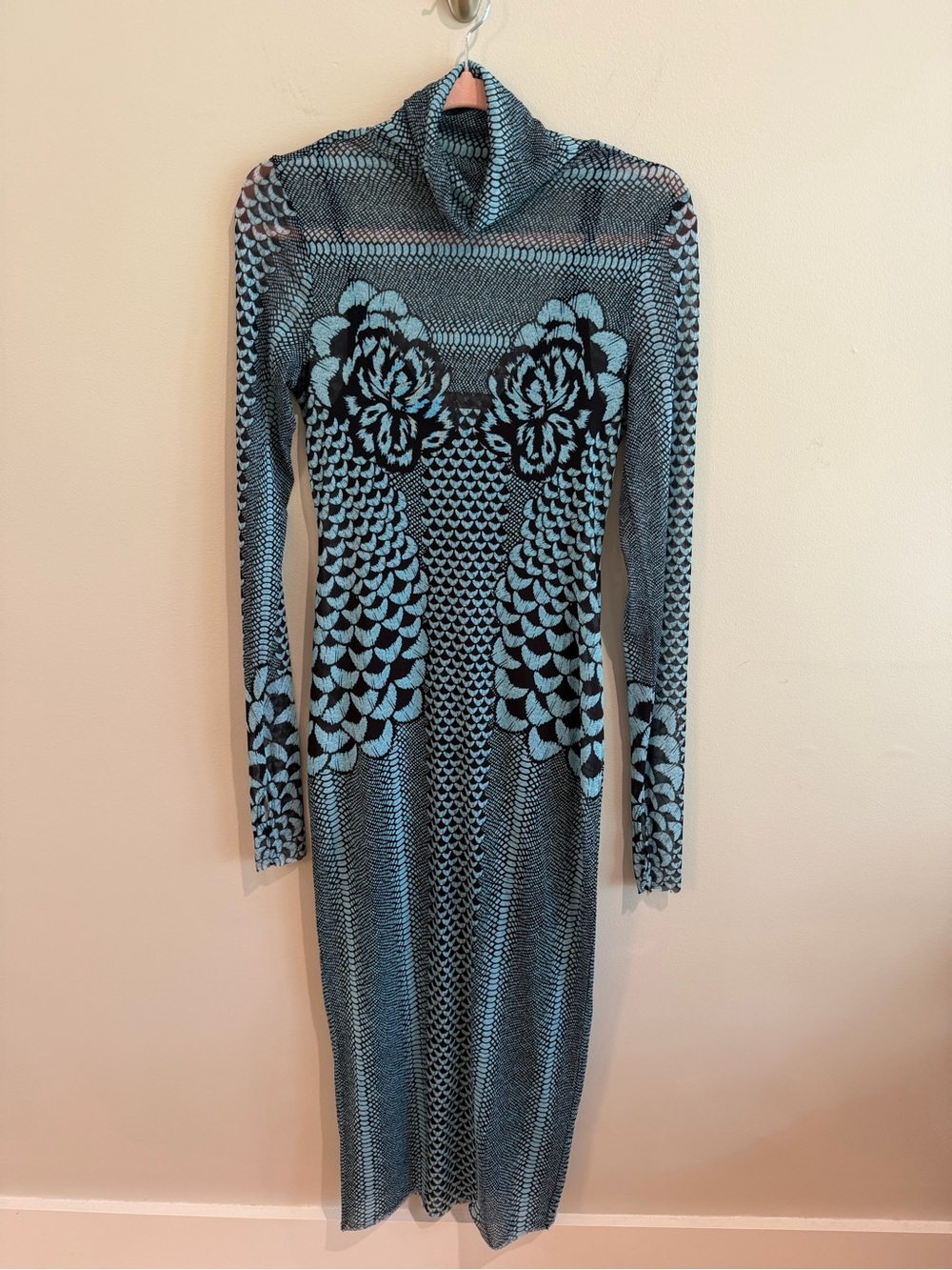 AFRM Turtleneck Long Sleeve Floral Dress - Blue & Black